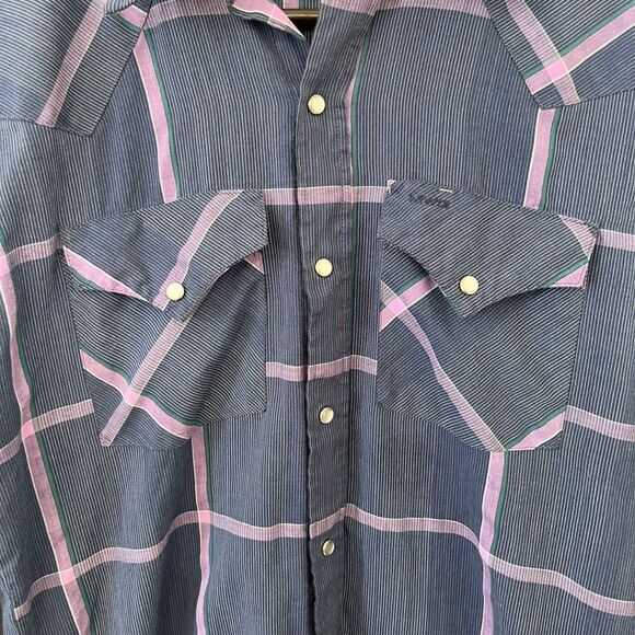 MWG Canada VTG Purple Lilac Plaid Western Style Pearl Snaps Long Sleeve Shirt - Picture 7 of 7